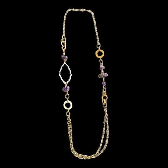 Vintage Amethyst Goldtone Long Necklace - Picture 13 of 13